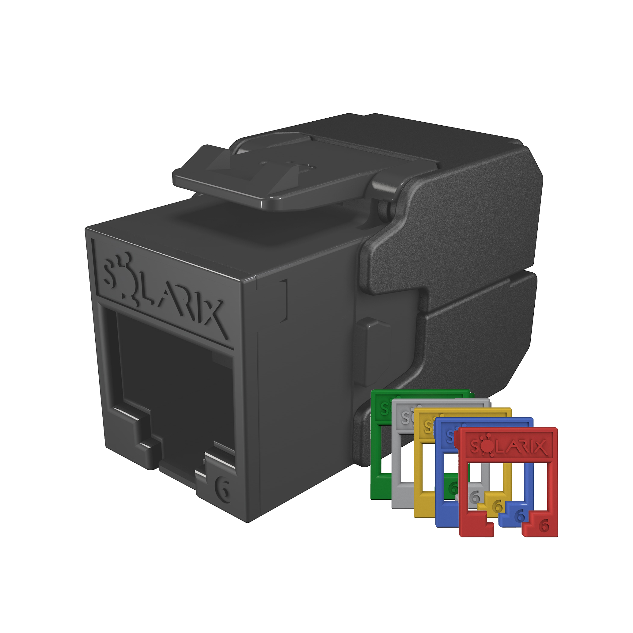 New Solarix unshielded tool-free keystones with replaceable color bezels 