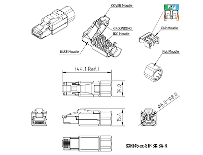 Product MPTL plug Solarix CAT6A STP RJ45 toolless SXRJ45-6A-STP-BK-SA-N - Solarix - Plugs