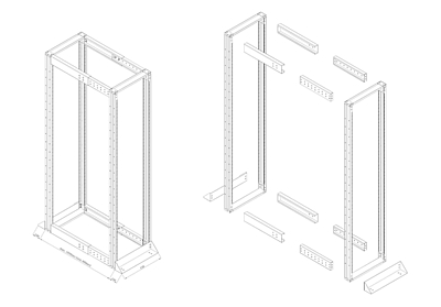 Product 19“ High-Load Open Frame, Height 42U, Width 600mm, Adjustable Depth 600 - 1000 mm, RAL 7035, REC-HLF-6421B - Solarix - Open Frame 19"