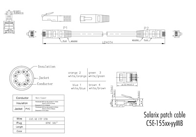 Product Patch Cable CAT5E UTP PVC 5m Blue Non-Snag-Proof C5E-155BU-5MB - Solarix - Patch Cables