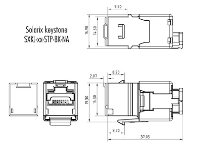 Product MULTIPACK 24 pcs – keystones Solarix CAT6 STP RJ45 quick tool SXKJ-6-STP-BK-NA - Solarix - Keystone Jacks