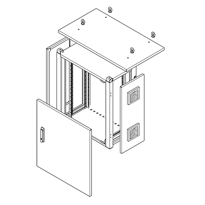 Product Outdoor Rack LC-07+ 15U 700x400 RAL 7035 with 1 ventilation unit (in right side-cover) - Solarix - Outdoor IP55 with isolation